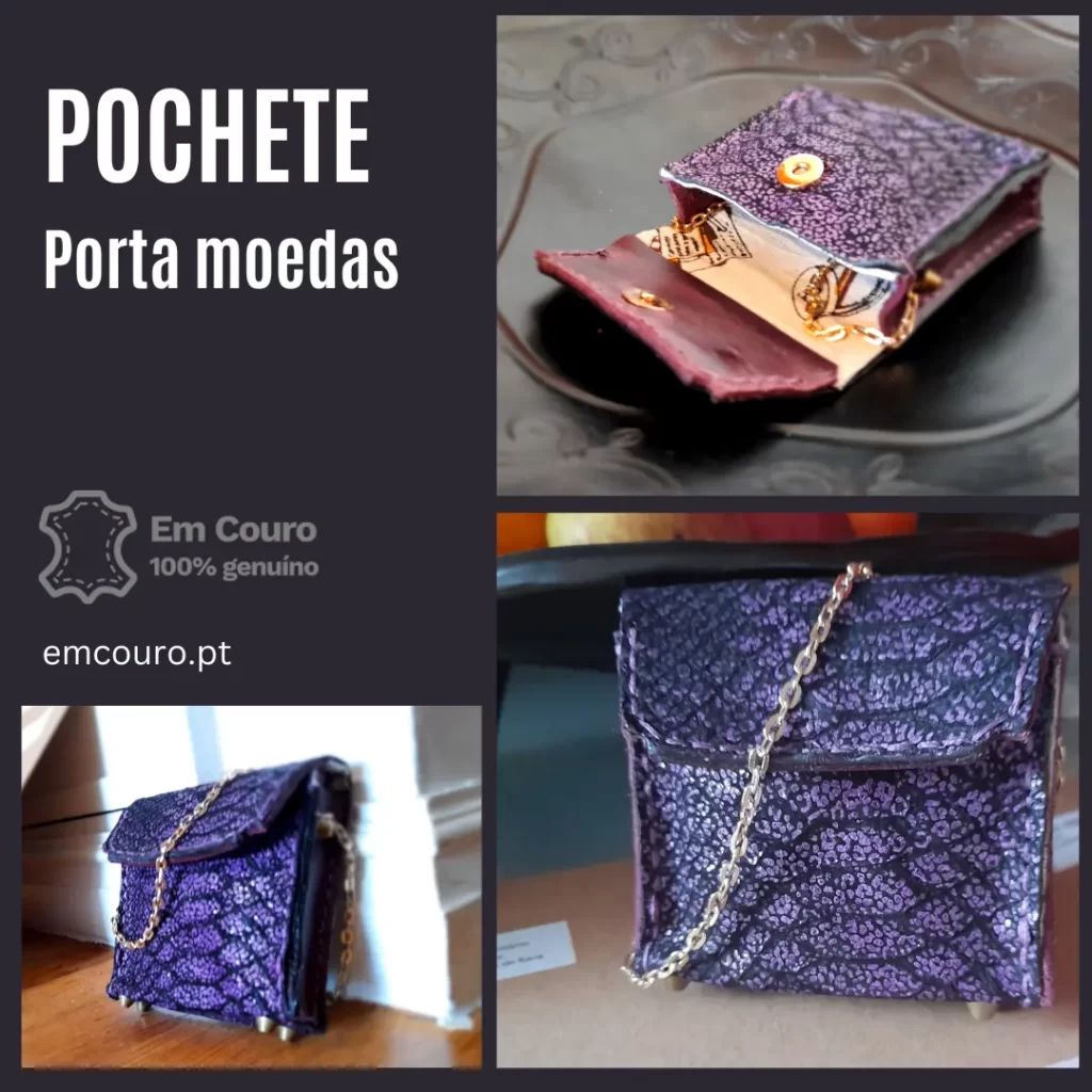 Pochete Roxa, em couro genuíno